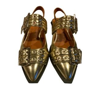 Gold Buckle Metallic Strap Women's Shoes
